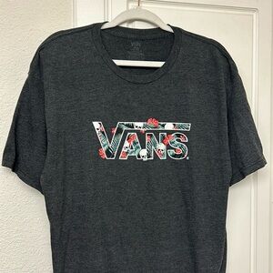 Men’s Vans T-Shirt Grey Large Skulls Flowers Short Sleeve Classic Vans Logo